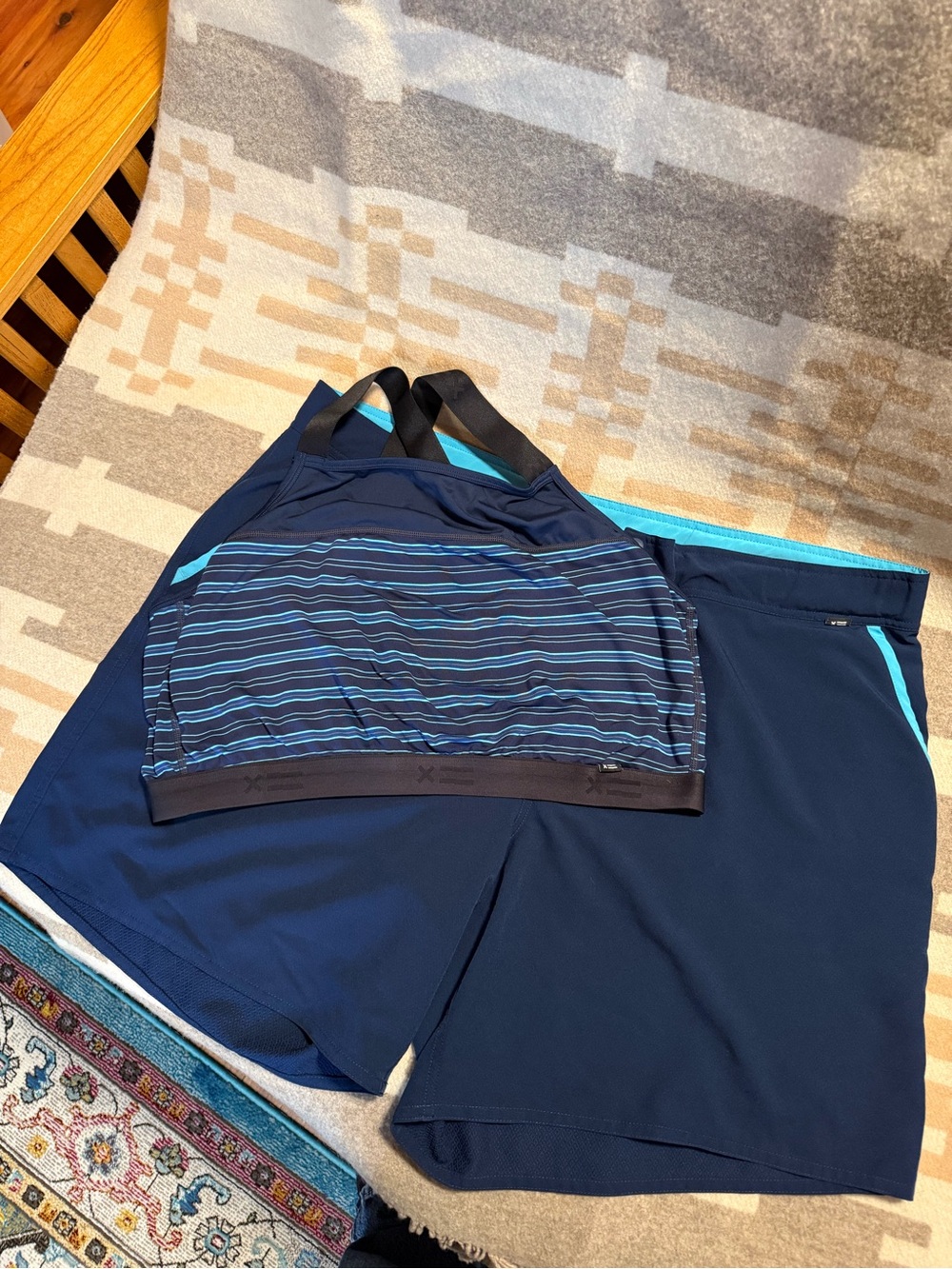 TomboyX Swimsuit Set Navy Blue Striped Bikini Top and Navy Swim Shorts